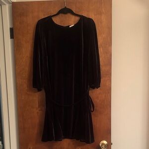LOFT Black Long Sleeve Velvet Dress